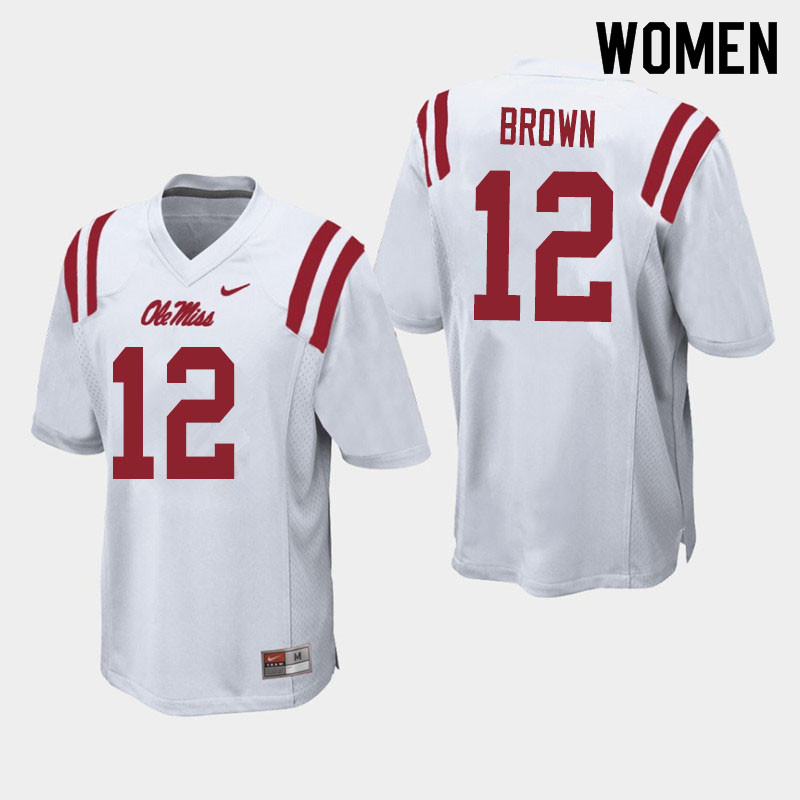 Jakivuan Brown Ole Miss Rebels NCAA Women's White #12 Stitched Limited College Football Jersey CNU4058OL